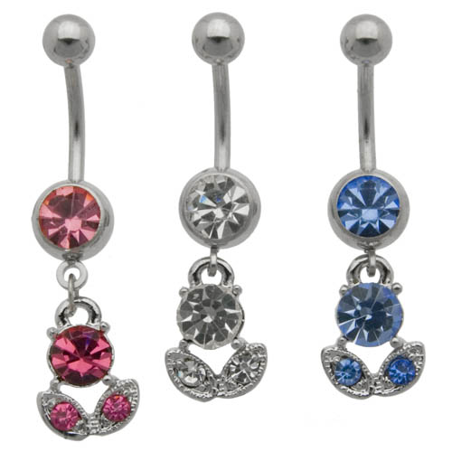 Cutie Rose CZ Dangle Belly Ring