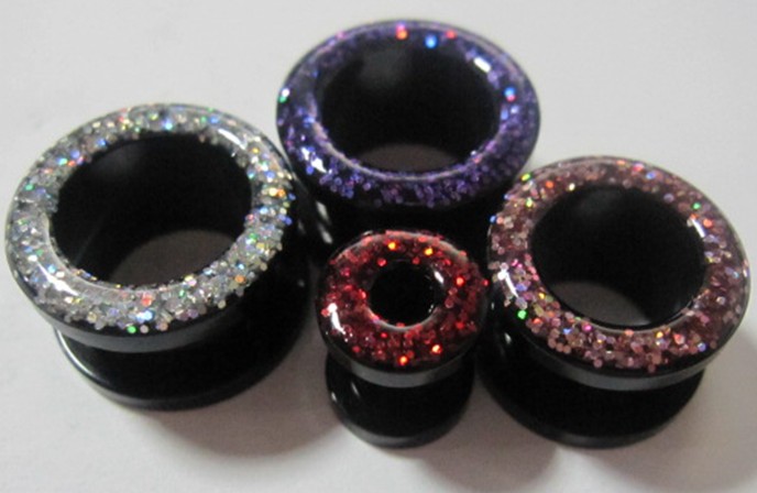 glitter ear plugs,UV acrylic ear plugs,flesh tunnel