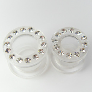 UV acrylic cz stone screw on flesh tunnel, fashion ear plugs