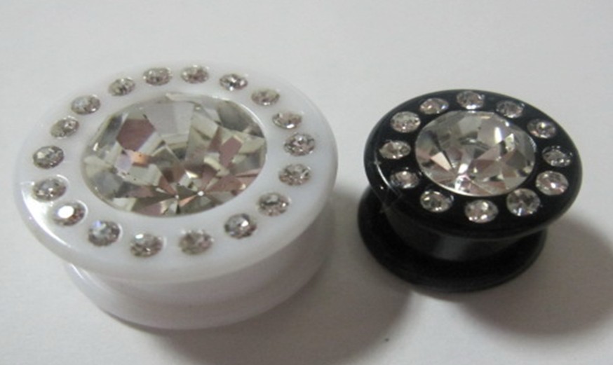 UV acrylic cz stone screw on flesh tunnel, fashion ear plugs