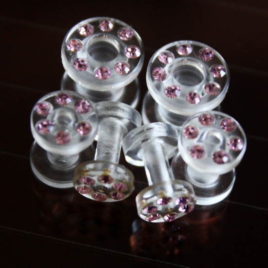 UV acrylic cz stone screw on flesh tunnel, fashion ear plugs