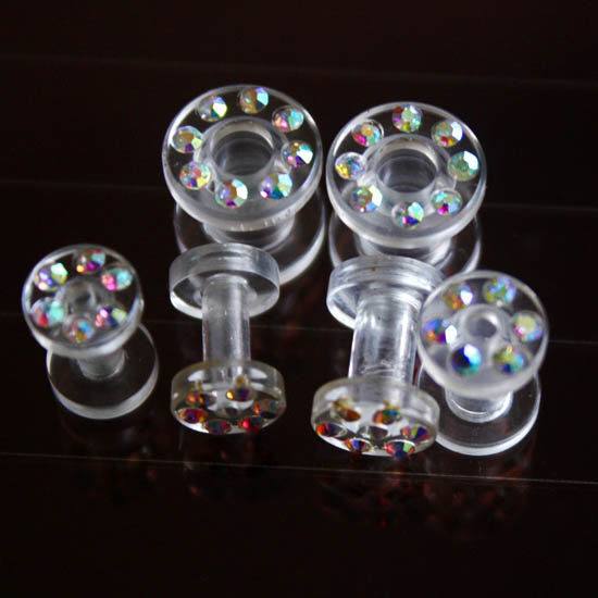 UV acrylic cz stone screw on flesh tunnel, fashion ear plugs