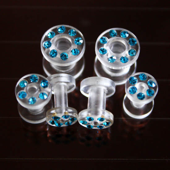 UV acrylic cz stone screw on flesh tunnel, fashion ear plugs