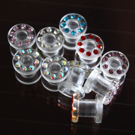 UV acrylic cz stone screw on flesh tunnel, fashion ear plugs