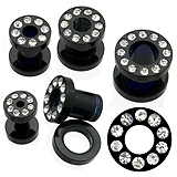 CZ stone 316l stainless steel flesh tunnel, cz jewelry ear plugs