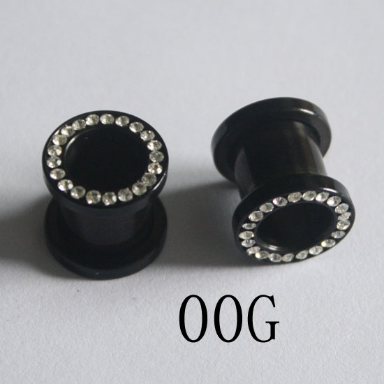 CZ stone 316l stainless steel flesh tunnel, cz jewelry ear plugs