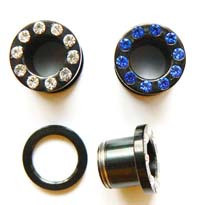 CZ stone 316l stainless steel flesh tunnel, cz jewelry ear plugs