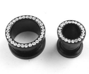 CZ stone 316l stainless steel flesh tunnel, cz jewelry ear plugs