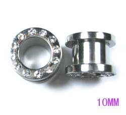 CZ stone 316l stainless steel flesh tunnel, cz jewelry ear plugs