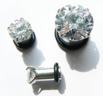 CZ stone 316l stainless steel flesh tunnel, cz jewelry ear plugs