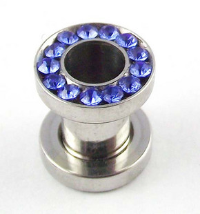 CZ stone 316l stainless steel flesh tunnel, cz jewelry ear plugs