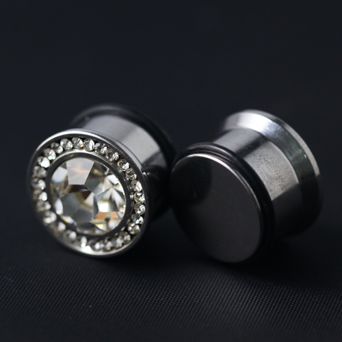 CZ stone 316l stainless steel flesh tunnel, cz jewelry ear plugs