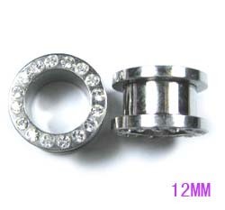 CZ stone 316l stainless steel flesh tunnel, cz jewelry ear plugs