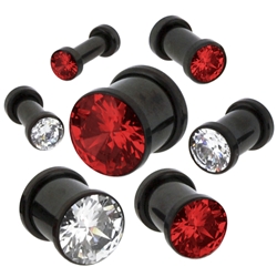 CZ stone 316l stainless steel flesh tunnel, cz jewelry ear plugs