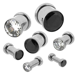 CZ stone 316l stainless steel flesh tunnel, cz jewelry ear plugs