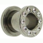 CZ stone 316l stainless steel flesh tunnel, cz jewelry ear plugs