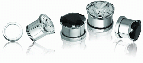 CZ stone 316l stainless steel flesh tunnel, cz jewelry ear plugs