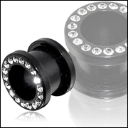 CZ stone 316l stainless steel flesh tunnel, cz jewelry ear plugs