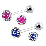 316l stainless steel Tongue Barbells with paved cz stones, straight barbell, tongue rings,body pierc
