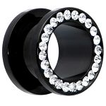 CZ stone 316l stainless steel flesh tunnel, cz jewelry ear plugs Details